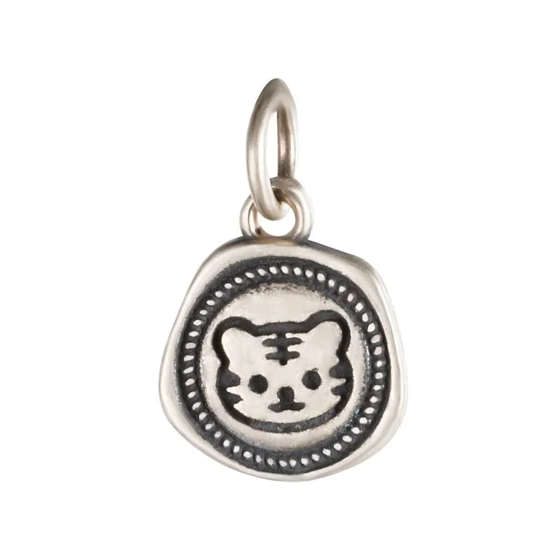 TrustDavis Real 925 Sterling Silver Animal Tiger Pendant Handmade DIY Necklace Bracelet Accessories Fine Jewelry Wholesale HY490