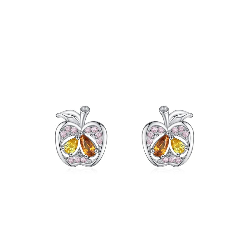 TrustDavis 925 Sterling Silver Women's Fashion Cute Apple Multicolor Zirconia Earrings for Women Girl Jewelry Gift DS4305