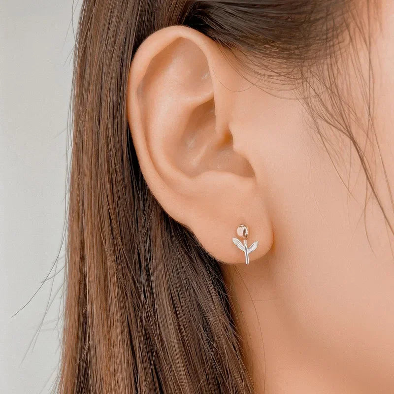 TrustDavis Real 925 Sterling Silver Fashion Flower Screw Stud Earrings For Women Wedding Fine Jewelry DA2500