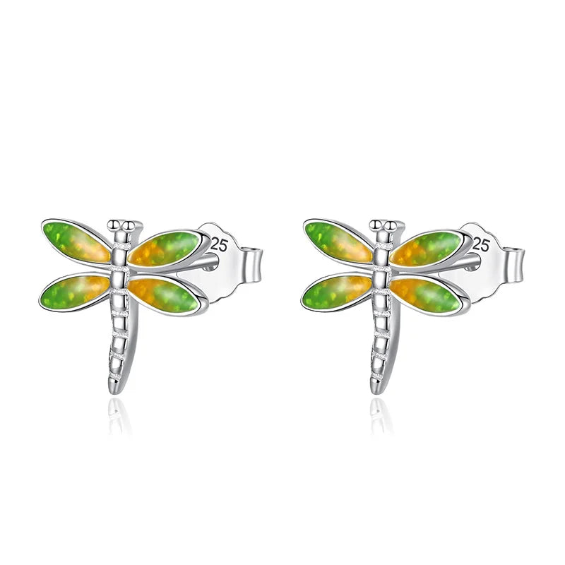 TrustDavis Real 925 Sterling Silver Fashion Green Glaze Leaves Stud Earrings For Women Wedding Birthday Present Jewelry DB340