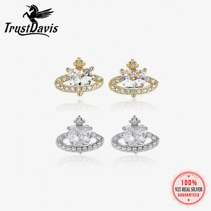 Heart-Shaped Planet Zirconia Stud Earrings DS5009
