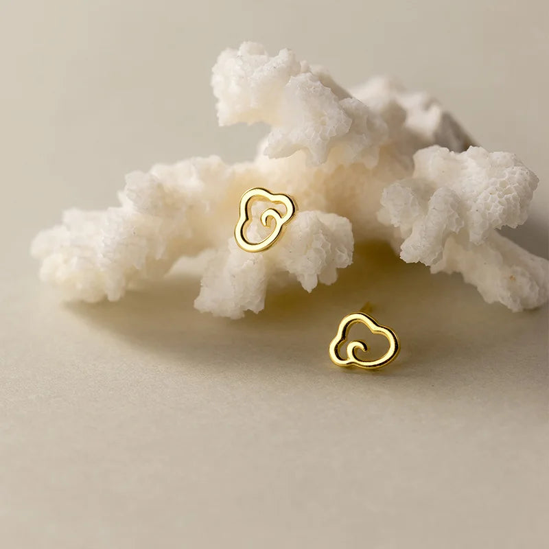 TrustDavis Real 925 Sterling Silver Sweet Hollow Out Clouds Stud Earrings For Daughter Children Girls Gift Fine Jewelry DE0572