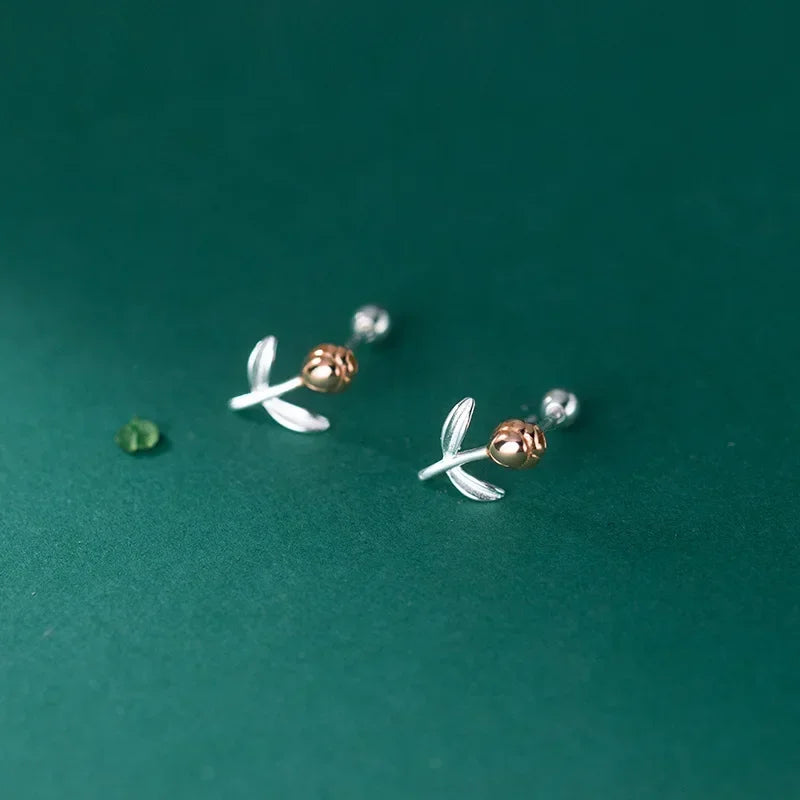 TrustDavis Real 925 Sterling Silver Fashion Flower Screw Stud Earrings For Women Wedding Fine Jewelry DA2500