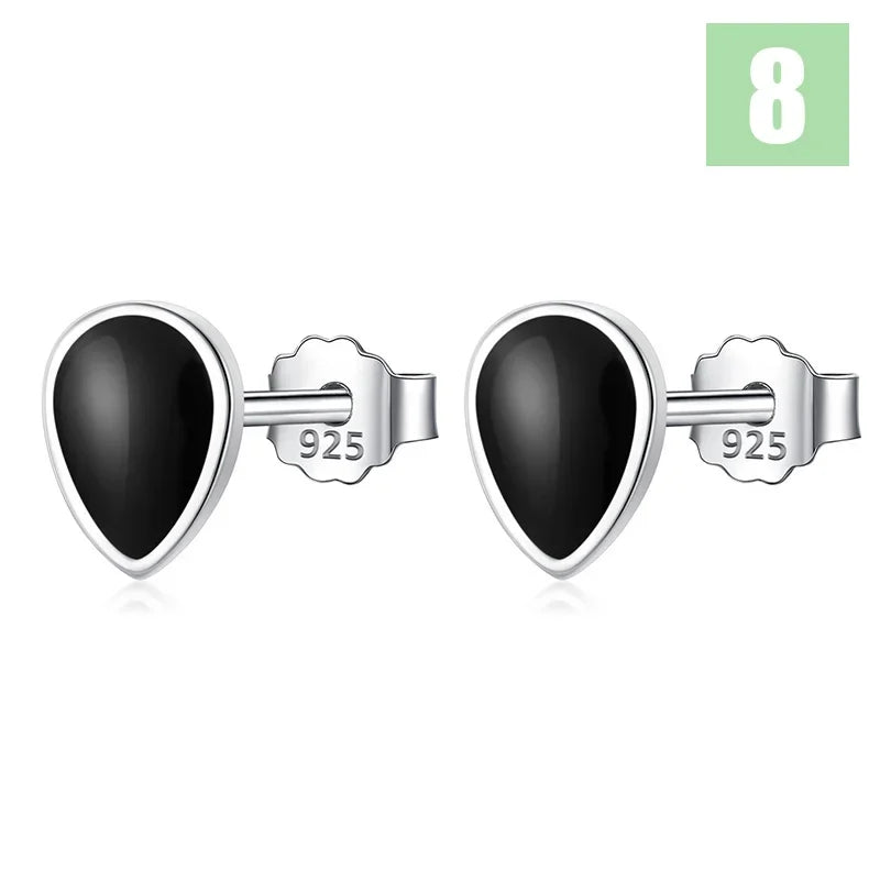 TrustDavis Real 925 Sterling Silver Black Star Square Heart Triangle Round Stud Earrings For Daughter Girls Birthday Gift DT14