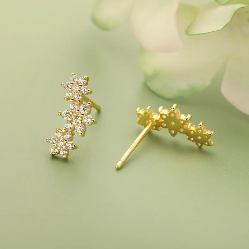 TrustDavis Real 925 Sterling Silver Earring 18K Gold Black CZ Earrings Jewelry Wedding Anniversary Party Gift DF058