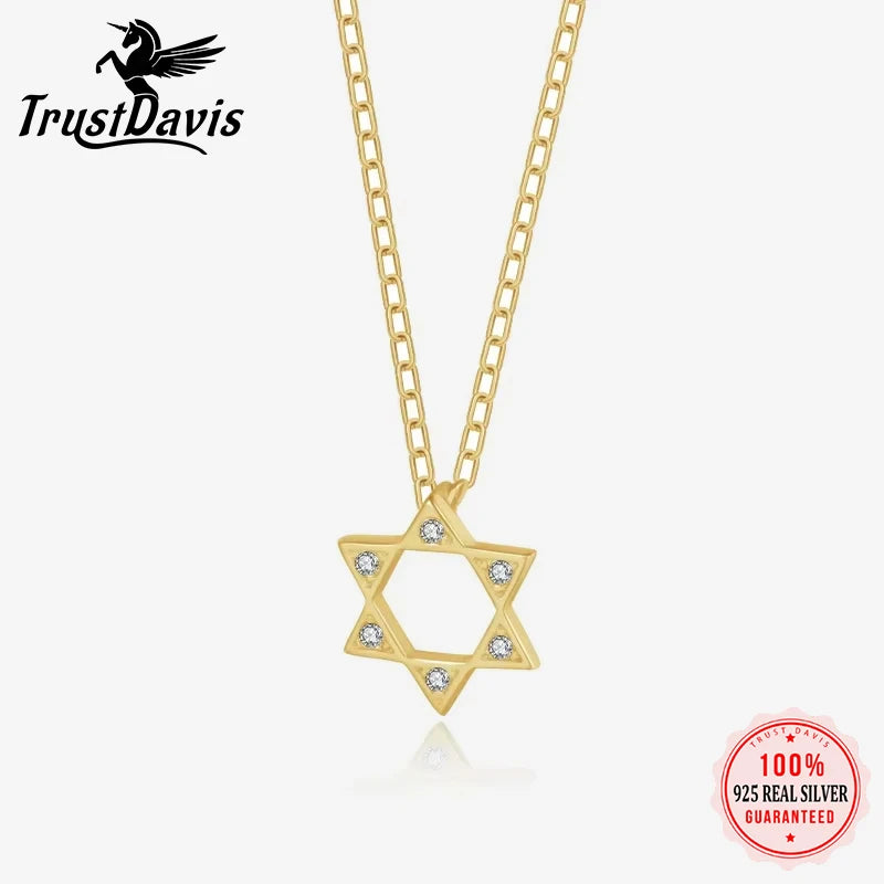 Trustdavis 925 Sterling Silver Necklace Jewelry CZ Stone Hexagon Pendant Gift Necklace For Women Silver 925 Jewelry DS1332