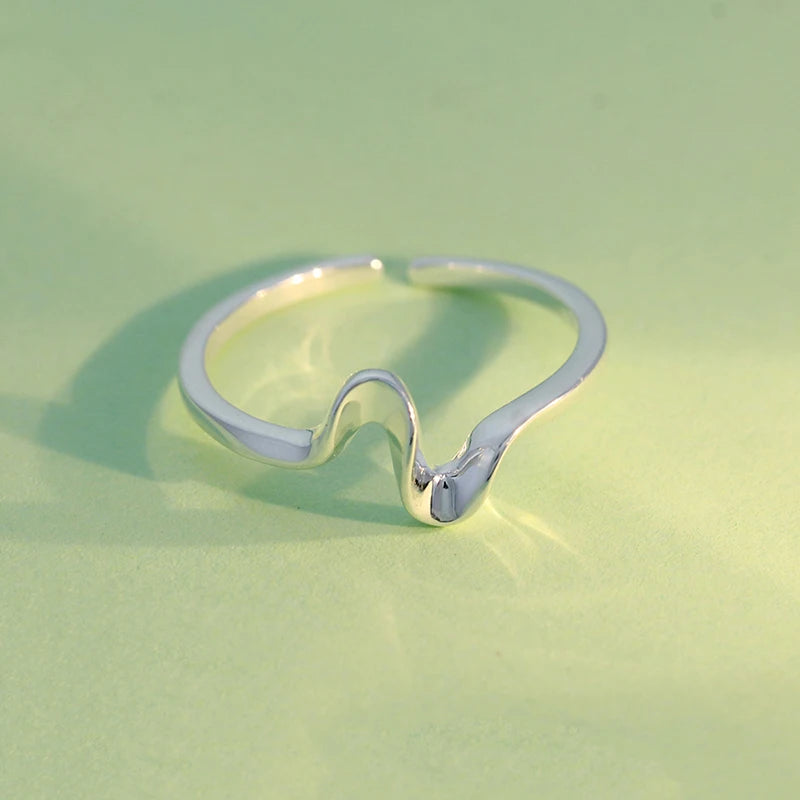 TrustDavis Minimalist 100% 925 Sterling Silver Fashion Sake S Waves Adjustable Ring Wonderful Women Party Silver 925 Ring DA133