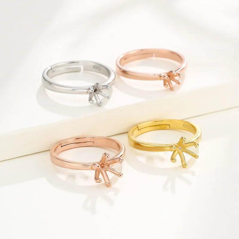 TrustDavis Real 925 Sterling Silver Fashion Six Claw Couple Ring Empty Stand Handmade DIY Accessories Wholesale DZ1688