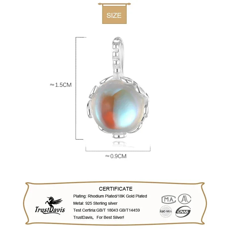 TrustDavis Real 925 Sterling Silver Charm Round Flower Moonstone Pendant Handmade DIY Necklace Accessories 925 Jewelry HY759