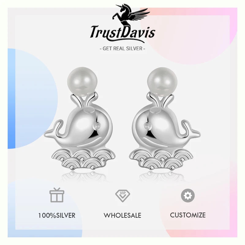 TrustDavis Real 925 Sterling Silver Romantic Cute Animal Screw Stud Earrings for Daughter Girls Gift Fine Jewelry Gift DS4035