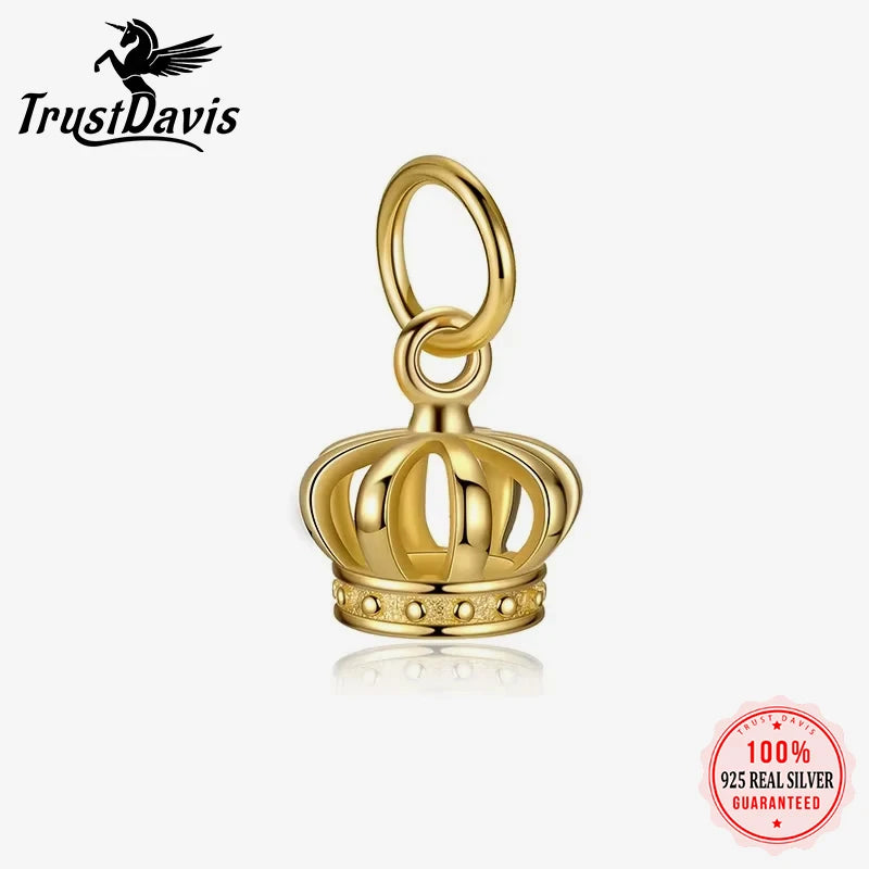 TrustDavis Real 925 Sterling Silver Unique Design Hollow Out Small Crown Bracelet Pendant Women DIY Gold Pendant Party DZ827