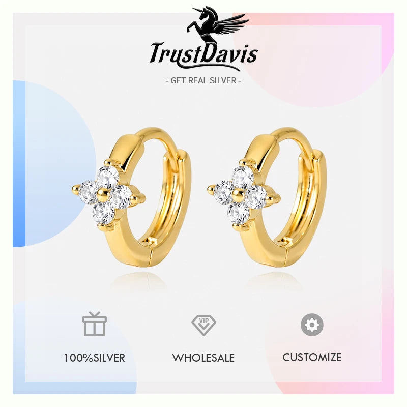 Real 925 Sterling Silver Flower-shaped Zircon Earrings DS4948