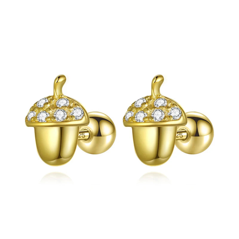 Trustdavis Girls Real 925 Sterling Silver Cute Acorn Stud Earrings Mum Daughter Birthday Party Gift Jewelry DS4305