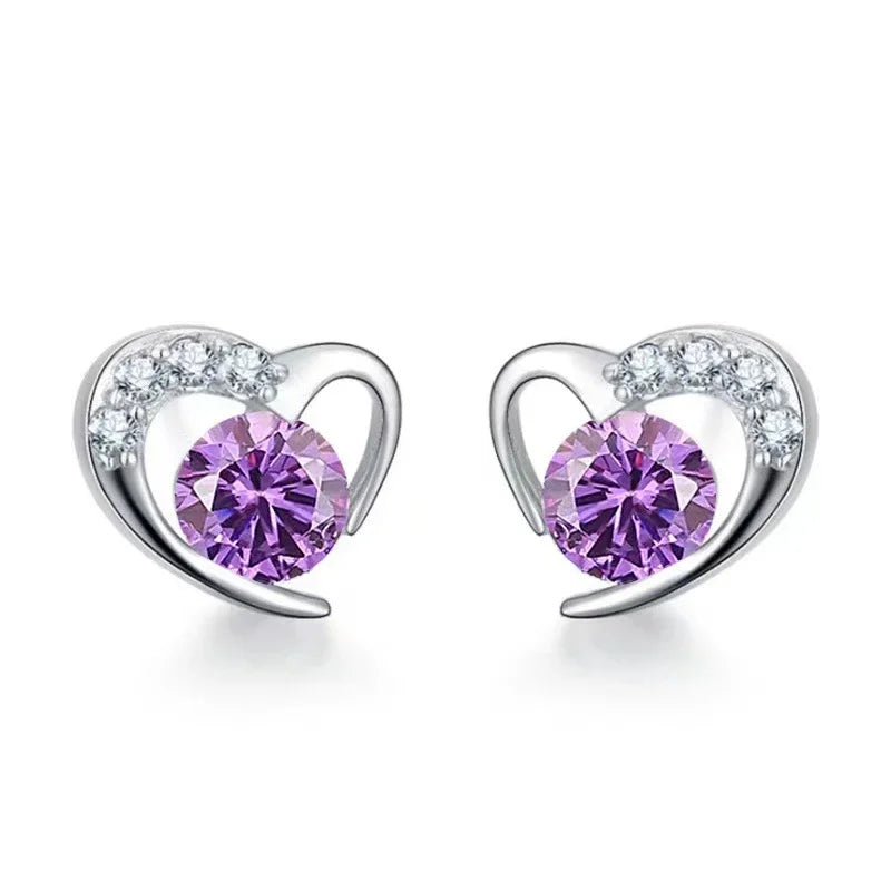 Trustdavis Genuine 925 Sterling Silver Sweet Trendy Romantic Elegant Heart CZ Stud Earrings for Women Wedding Jewelry DS4053