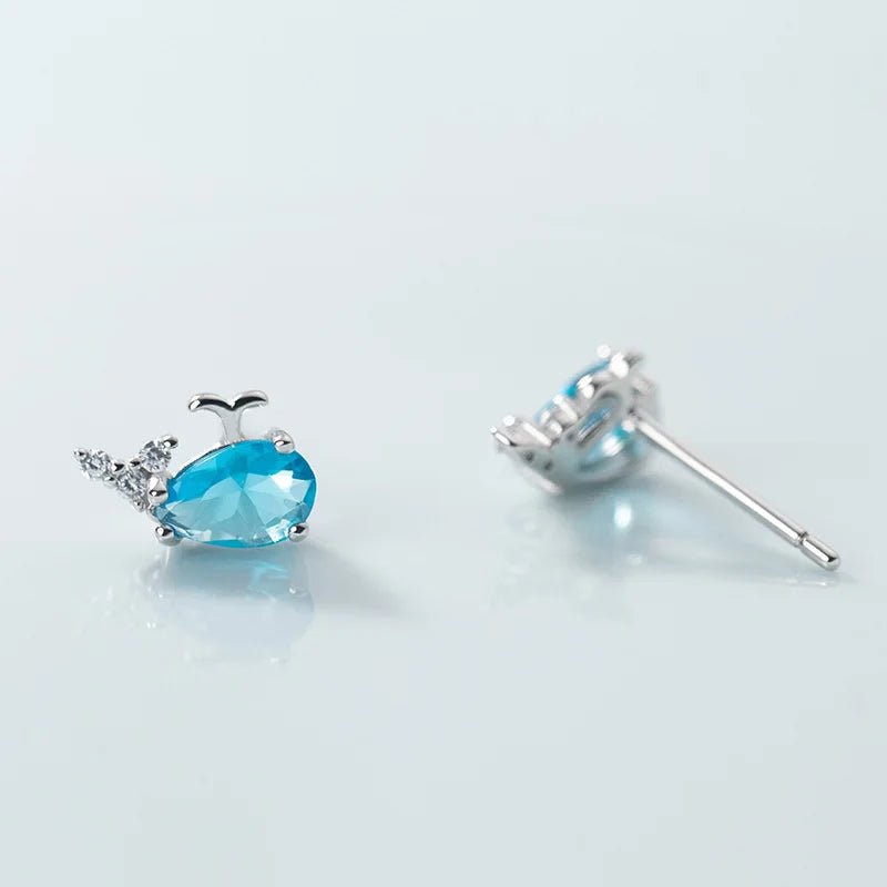 Trustdavis Real Minimalist 925 Sterling Silver Cute Animal Stud Earrings Whale Shrimp Crab Seahorse Teen Gift Jewelry DS3799