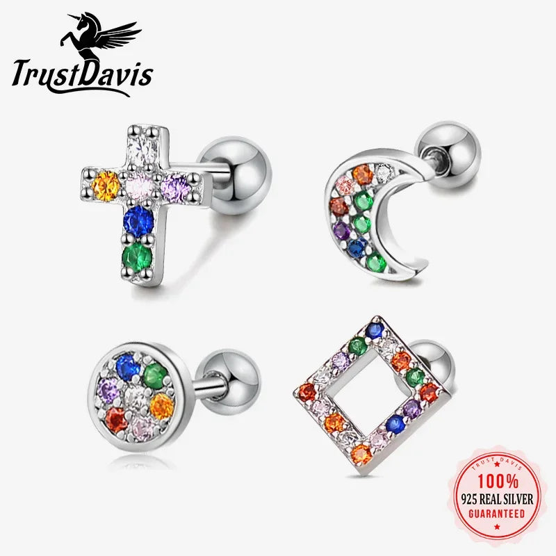 Corss Moon Bead Screw Stud Earrings DS4143