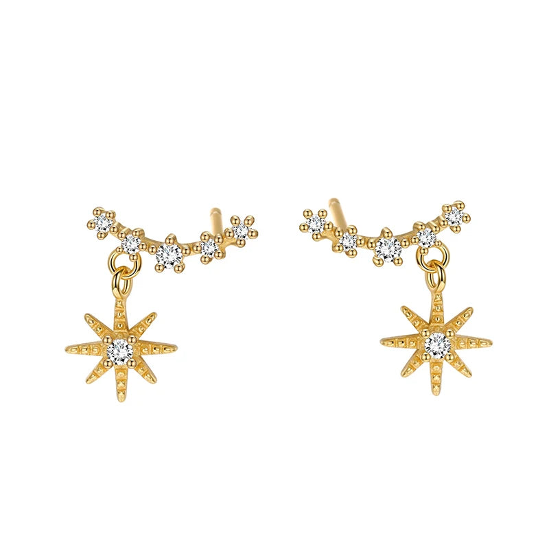 TrustDavis 925 Sterling Silver Women's Fashion Simple Starry Sky Zircon Tassel Earrings for Women Girls Jewelry Gift DS4338