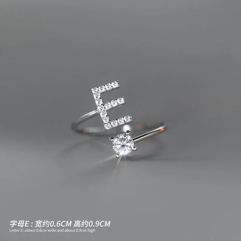 TrustDavis Real 925 Sterling Silver Rings For Women Wedding Party Jewelry 26 Letter Clear CZ Opening Ring Fine Jewelry DA3121