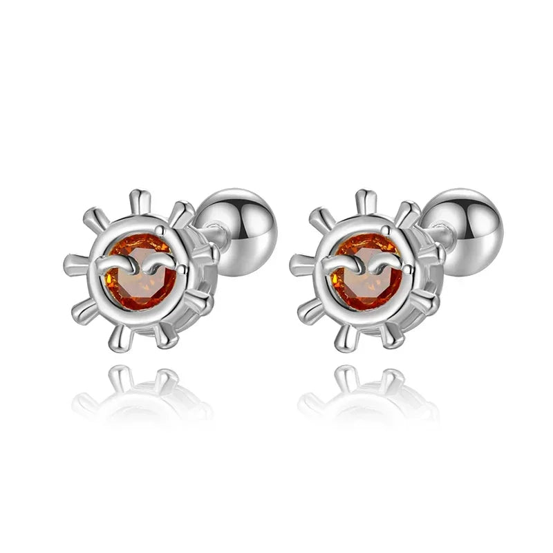 TrustDavis Real 925 Sterling Silver Minimalist Sunshine CZ Stud Earrings For Women Young Daughter Birthday Gift Jewelry DS4586