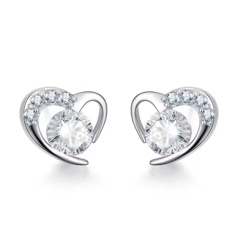 Trustdavis Genuine 925 Sterling Silver Sweet Trendy Romantic Elegant Heart CZ Stud Earrings for Women Wedding Jewelry DS4053