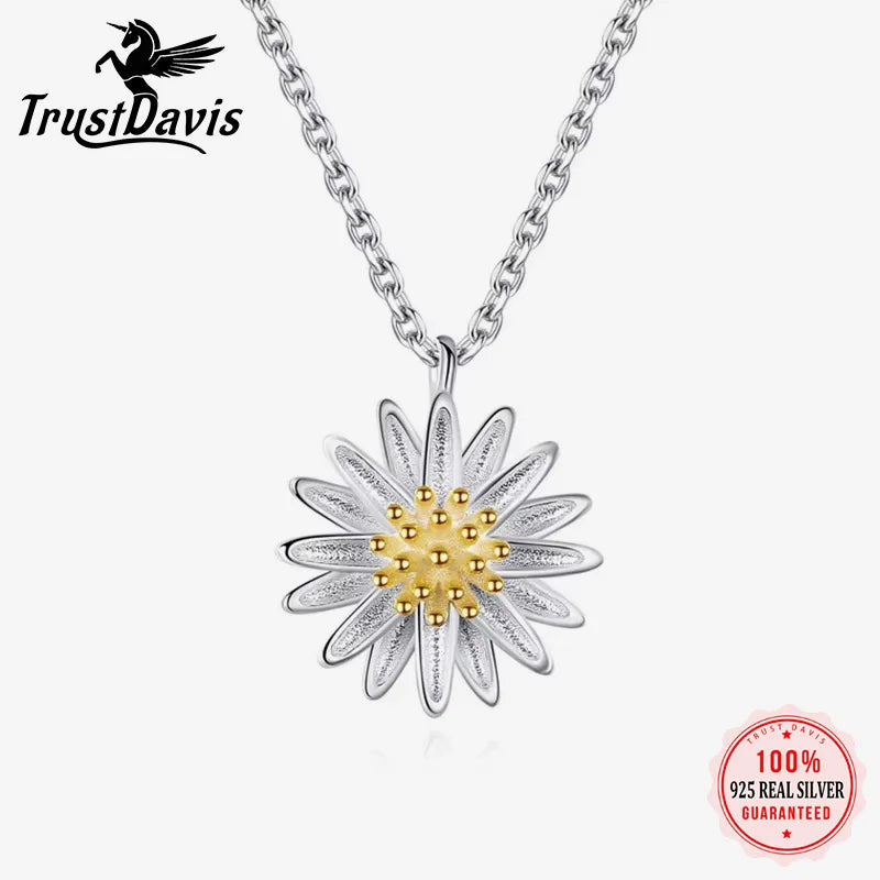 Trustdavis 925 Sterling Silver Chrysanthemum Earring Necklace Bracelet For Women Silver 925 Jewelry DA445