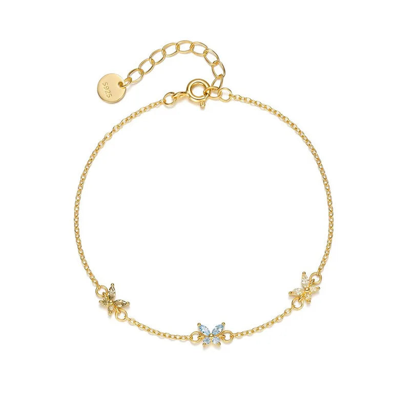Real 925 Sterling Silver Zircon Butterfly Necklace and Bracelet DS4944