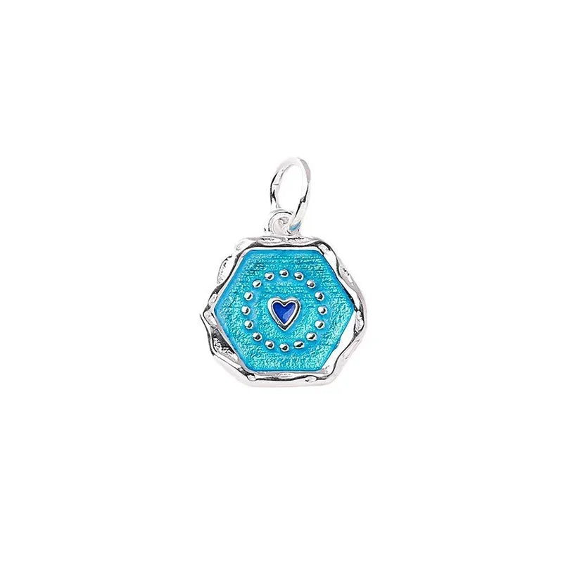 Geometric Round Blue Heart Charm Pendant DIY Accessories DZ1653