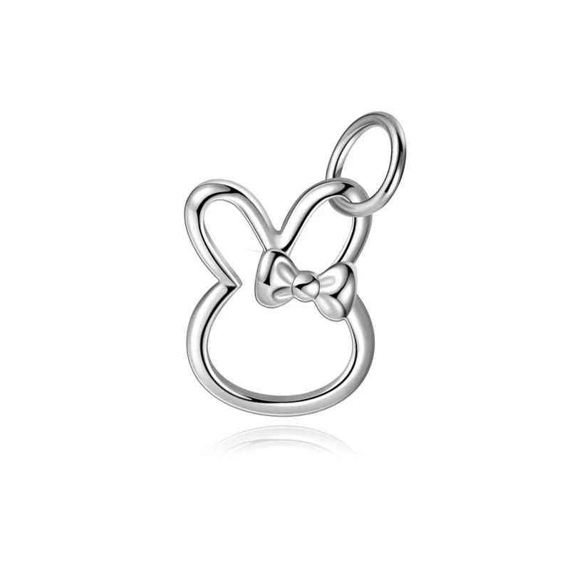 TrustDavis 925 Sterling Silver Classic Fashion Cute Rabbit Bow Pendant DIY Necklace Bracelet Accessories Fine Jewelry DZ1836