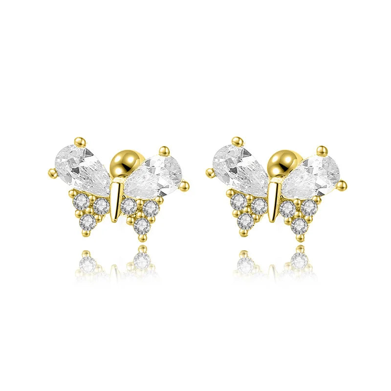Butterfly Shiny CZ Screw Stud Earrings DA3167