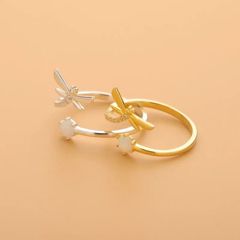 Trustdavis Real 925 Sterling Silver Fashion Insect Dragonfly CZ Opening Rings For Women Wedding Party Fine Jewelry Gift DF071