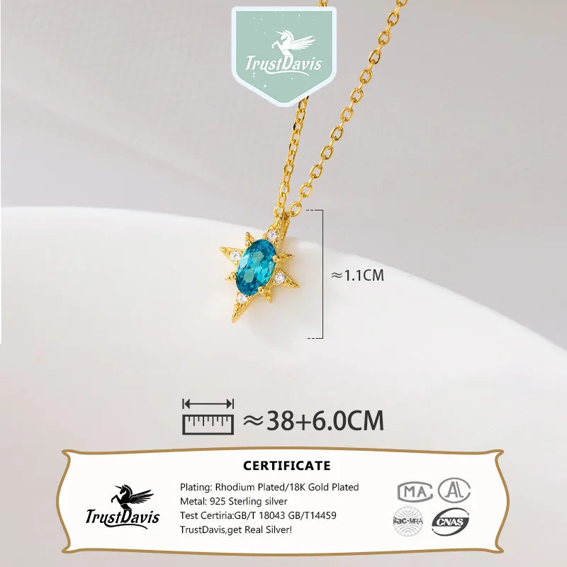 TrustDavis Real 925 Sterling Silver Fashion Charm Eight-pointed Star Necklace for Women Wedding Birthday Fine Jewelry DS4163