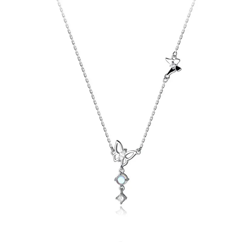 TrustDavis Women 925 Solid Sterling Silver Romantic Butterfly Necklace for Lady Girls Birthday Gift Fine S925 Jewelry DS4203