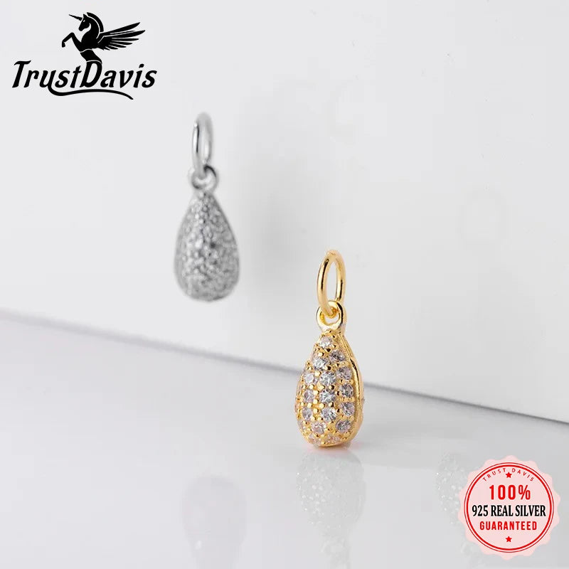 TrustDavis Real 925 Sterling Silver Water Drop Shiny CZ Pendant Handmade DIY Necklace Bracelet Accessories Fine Jewelry HY513