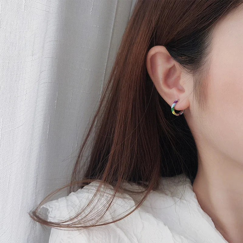 TrustDavis 925 Sterling Silver Women's Fashion Sweet Rainbow Circle Hoop Earrings for Women Girls Jewelry Gift DS4409