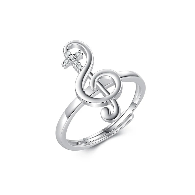TrustDavis Silver Ring Sweet Music Notes 9825 Sterling Silver Cocktail Opening Ring for Women Gril Party Fine Jewelry DF2126