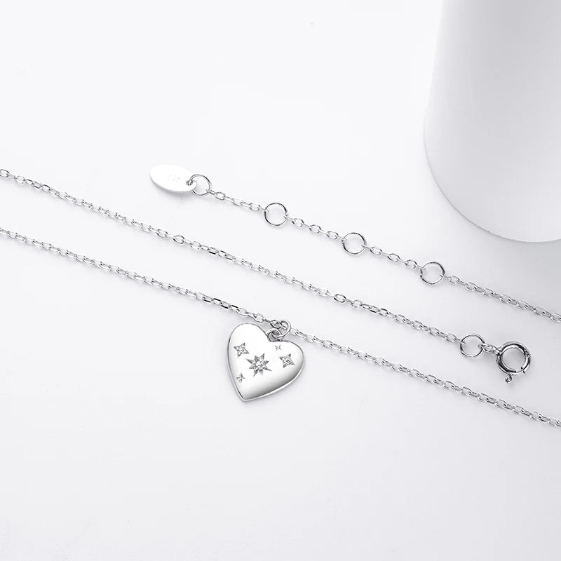 TrustDavis Real 925 Sterling Silver Fashion Simple Heart-shaped pendant necklace for Women Girls Gift Fine Jewelry DS4683