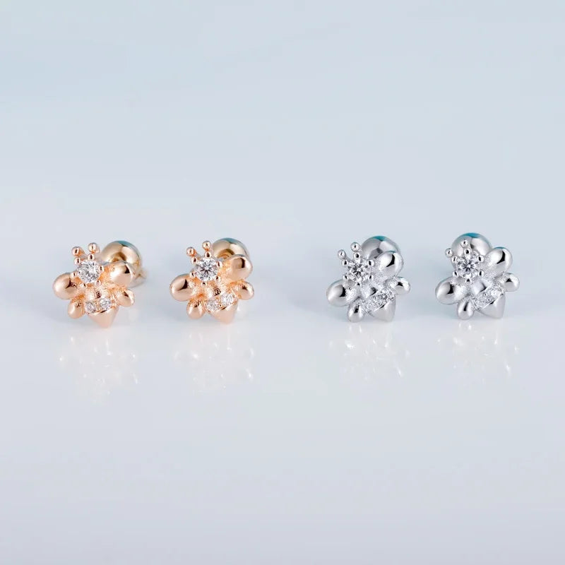 TrustDavis Real 925 Sterling Silver Insects Bee Rabbit Screw Stud Earrings Women Daughter Birthday Party Gift Jewelry DS4388