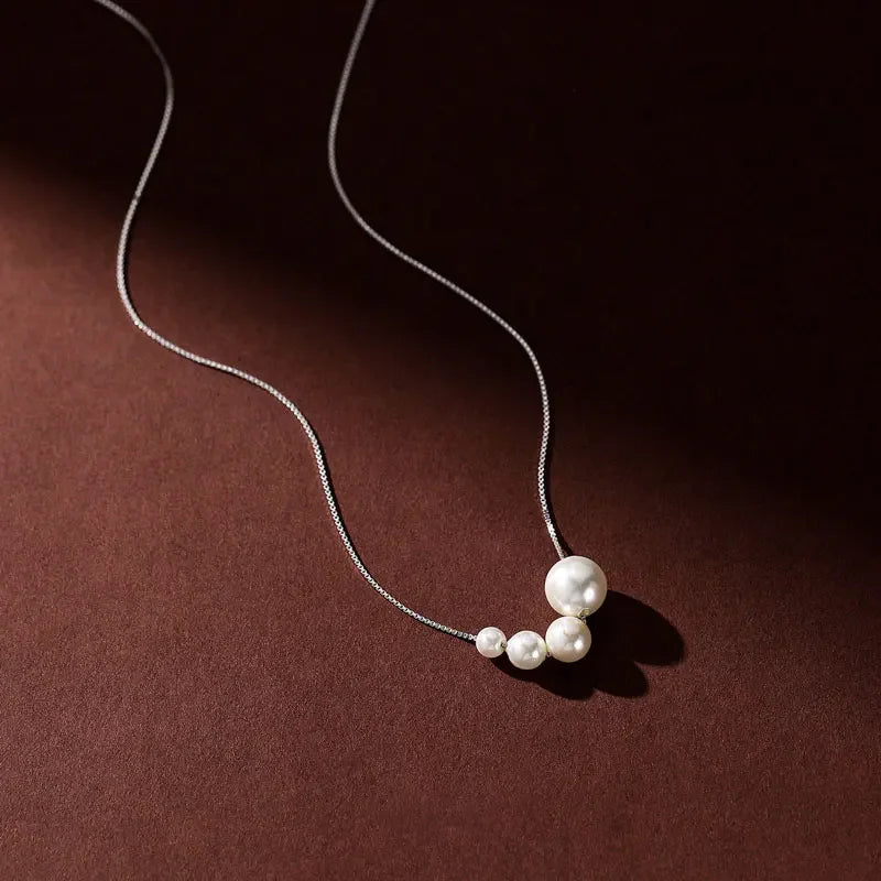 Real 925 Sterling Silver Synthetic Pearl Necklace LB065