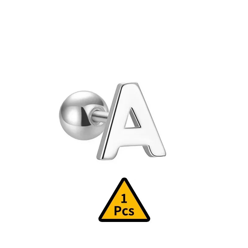 TrustDavis Real 925 Sterling Silver Stud Earrings 26 Letter CZ Screw Beads For Women Children Baby Minimalist Jewelry DA2559