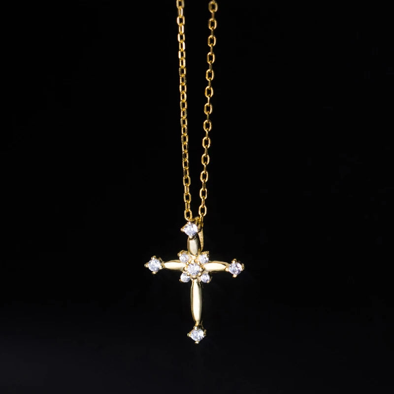 TrustDavis Real 925 Sterling Silver Fashion Sweet CZ Cross Pendant Necklace For Women Wedding Anniversary Jewelry DS3471
