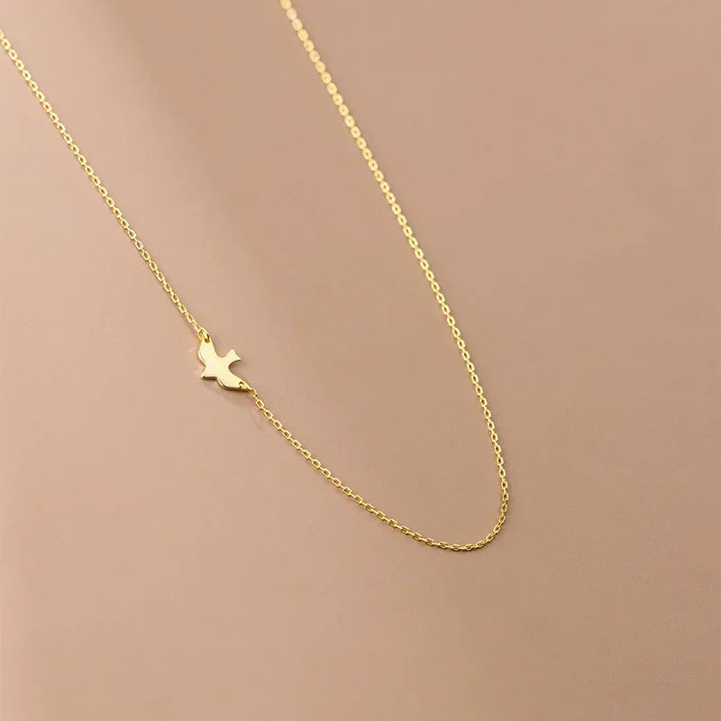TrustDavis Real 925 Sterling Silver Necklace For Women Gold Animal Bird Wedding Valentine's Day 925 Necklace Jewelry Gift DA2834