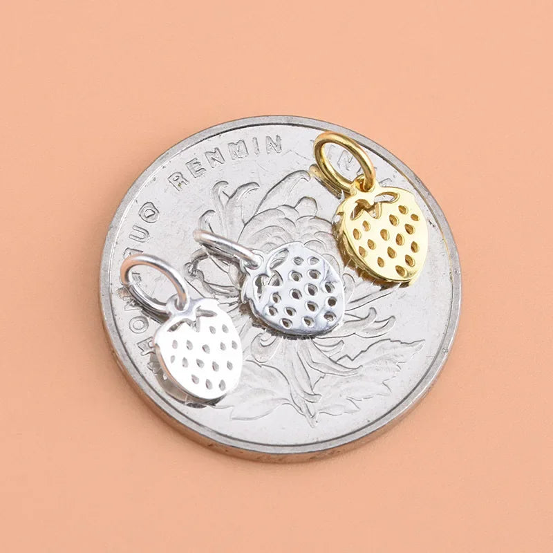 TrustDavis Real 925 Sterling Silver Personality Fashion Sweet Strawberry Charm Pendant Handmade DIY Accessories Jewelry HY078