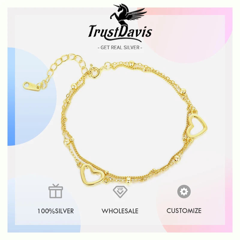 TrustDavis Girls 925 Sterling Silver Fashion Butterfly/Hollow heart/Lightning Bracelet for Women Girl Gift Fine Jewelry DS4662