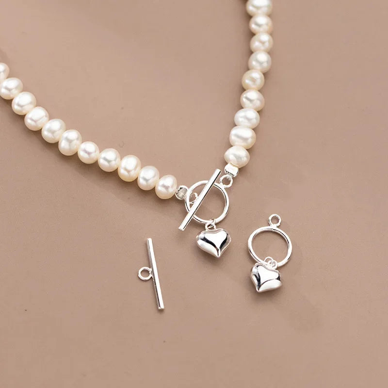 TrustDavis Real 925 Sterling Silver Fashion Romantic Heart OT Clasp Charm Pendant Handmade DIY Accessories Fine Jewelry HY295