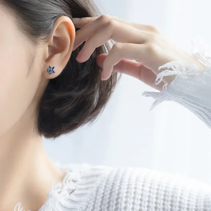 TrustDavis Original Sterling Silver Blue Green Purple CZ Flower Stud Earrings For Women Daughter Girls Fine S925 Jewelry DS4147