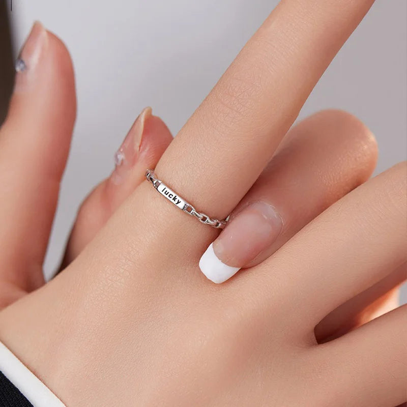 TrustDavis Real 925 Sterling Silver Women's Fashion Lucky Letter Ring Thin Stacking Letter Ring for Women Gift Jewelry DS4227