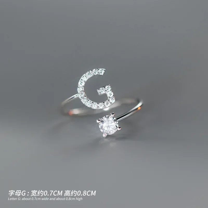 TrustDavis Real 925 Sterling Silver Rings For Women Wedding Party Jewelry 26 Letter Clear CZ Opening Ring Fine Jewelry DA3121