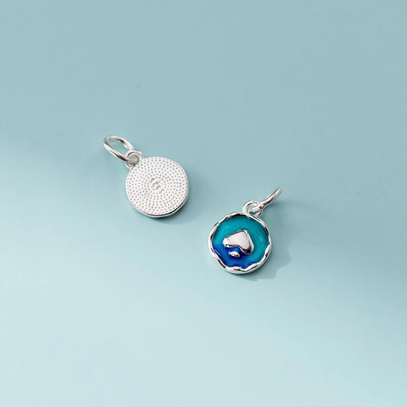 TrustDavis Real 925 Sterling Silver Fashion Love Round Charm Pendant Handmade DIY Accessories Wholesale DZ1679