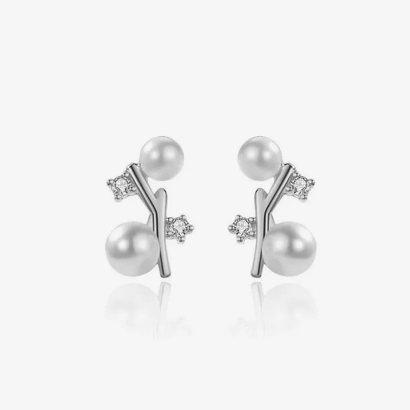 TrustDavis 925 Sterling Silver Women's Earrings Fashion Square Zirconia Pearl Cross Earrings for Women Girls Jewelry Gift DS4360