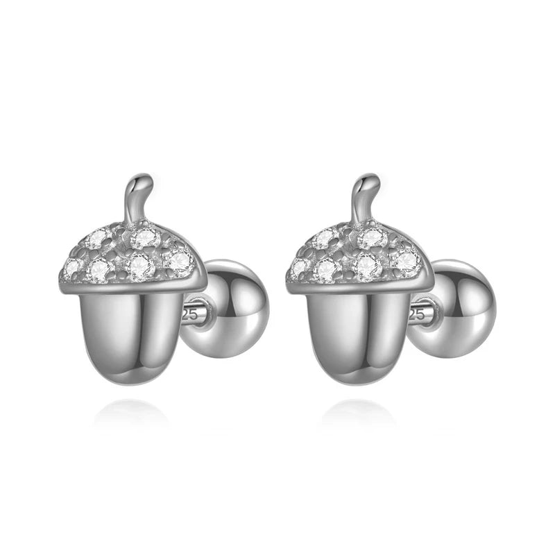 Trustdavis Girls Real 925 Sterling Silver Cute Acorn Stud Earrings Mum Daughter Birthday Party Gift Jewelry DS4305